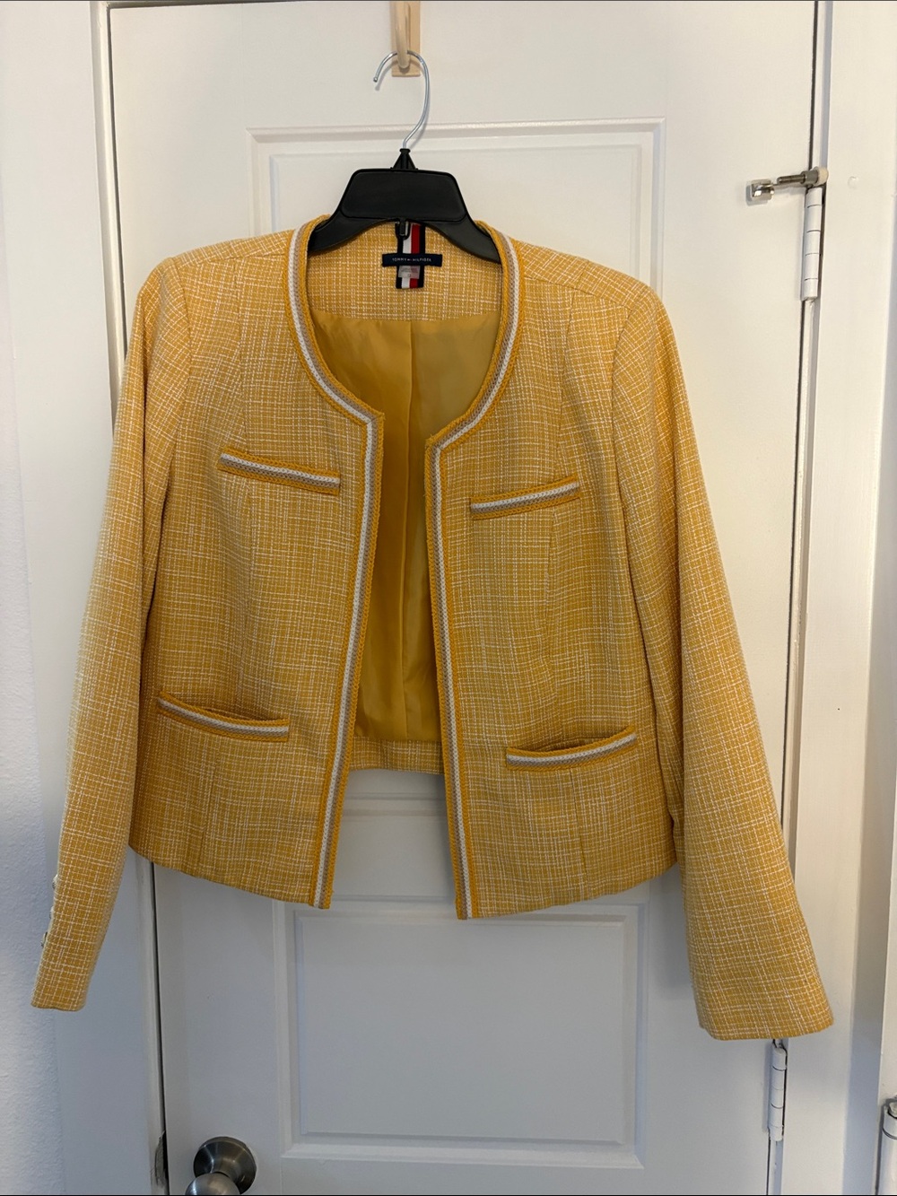 Tommy Hilfiger Yellow Tweed Collarless Blazer